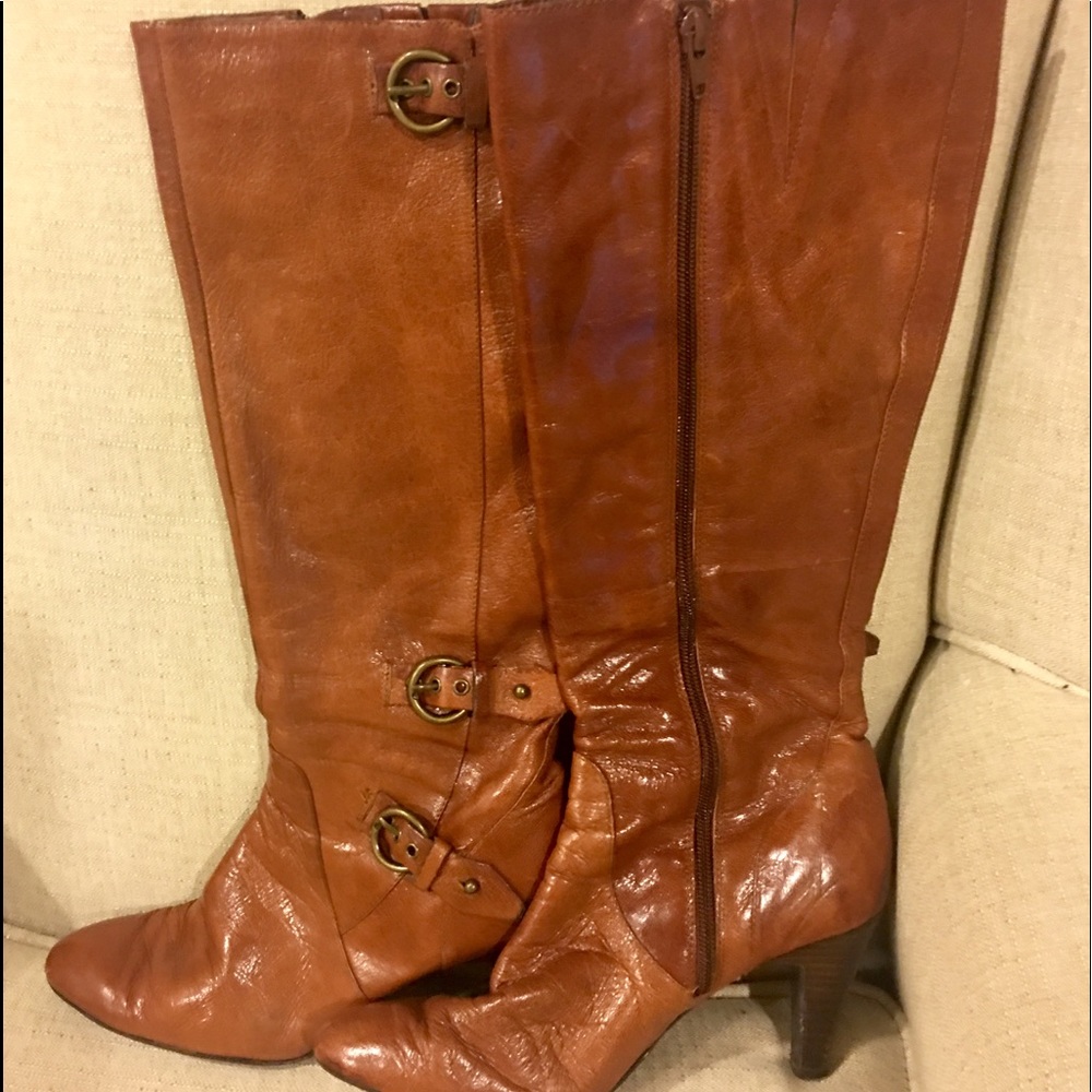 Pair of russet brown leather boots- 2-1/2 “ heel.
